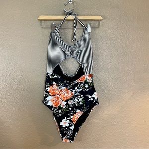 Cupshe Cutout One-Piece Stripes and Floral